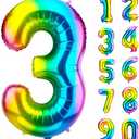 DecorWoo 40 inch Rainbow Number 3 And 5 Balloon, Colorful Gradient Number 3 Birthday Balloons, Large Number Foil Balloons for Party Supplies Wedding Anniversary Events Decorations, Pack Of 4 