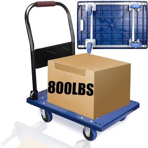 Push Cart Dolly, Moving Platform Hand Truck with 360 Degree Swivel Silent Wheel, Foldable for Easy Storage Suitable with 800lb Weight Capacity, Blue