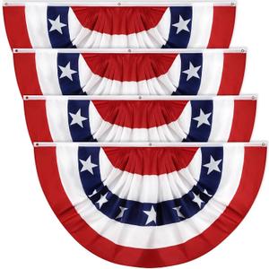 American Bunting Flags Outdoor 3x6 FT, 4th of July Pleated Large Fan Flags, USA Patriotic Banner Decorations for Outside Porch Door Yard Garden, Red White and Blue Decor, 4 Pack