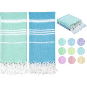 Widdonen Thin Turkish Beach Towel Lightweight Quick Dry Absorbent Cotton Bathroom Bath Pool Swim Towels Extra Large Oversized Sand Free Beach Accessories Essentials Cloud Gifts for Adult, 2 Pack Aqua Blue Fan