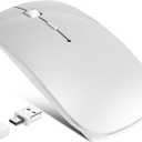 Bluetooth Wireless Laptop Mouse for MacBook Air iPad Mac, 2.4G Rechargeable Computer Mouse with Jiggler Mode, Silent Optical 2 Mode Bluetooth 5.2/3.0 & 2.4G USB-A/Type C Portable Mice, Silver