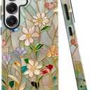 TnXee Case for Samsung Galaxy S25,Stained Glass Bloom Flower Phone Case Drop Resistant Glossy 2 in 1 Solid Dual-Layer Cover for Girl Women