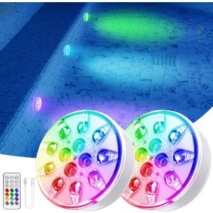 VICHTOP Pool Lights - 2 Pack, Rechargeable Submersible LED Pool Lights with Remote, IP68 Waterproof Underwater Pool Decor Light for Inground Pools, Above Ground Pools, Parties, Hot Tubs, Vase Bases