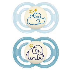 MAM Perfect Baby Pacifier 6-16 Months, Extra Thin Nipple, Developed with Orthodontists, Clinically Proven, Glows in The Dark, BPA-Free Silicone, Pack of 2, Made in Europe