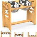 Vantic Elevated Dog Bowls, Adjustable Raised Dog Bowl Stand for Large and XLarge Pet, Sturdy Bamboo Food Feeder with 2 Stainless Steel Dishes, Natural