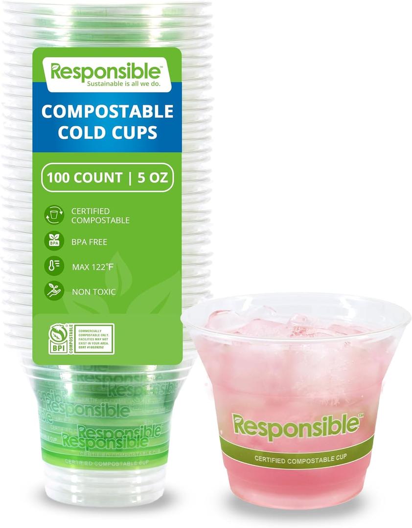 5 oz Clear Cold Cup, Certified Compostable and Made from 100% American Biobased Materials, No-PFAS Added & BPA-Free (100 Count)