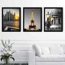 Framed Paris Wall Art Set of 3-5 1/4 x 7 1/4 Inch Black White Eiffel Tower Pictures for Bedroom & Living Room Decor | Modern Trendy Parisian Themed Decor