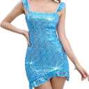 Aupuls Short Homecoming Dresses for Teen Sexy Sequins Dress for Birthday Party (Large, Lightblue)