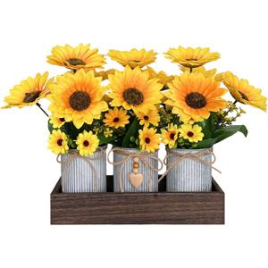 HEMYLU Sunflowers Artificial Flowers Decorations, Sunflower Table Centerpieces for Wedding, Artificial Flower Arrangement Farmhouse Dcor for Dining Room, Living Room, Coffee Table, Study Desk