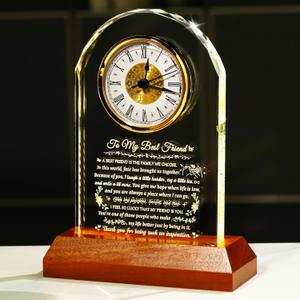 Arikyrist Best Friend Birthday Gifts for Women Glass Clock to My Best Friend with Wooden Light Base, Friendship Gift Ideas for Female Friend BFF Bestie Presents on Christmas Wedding Table Decor