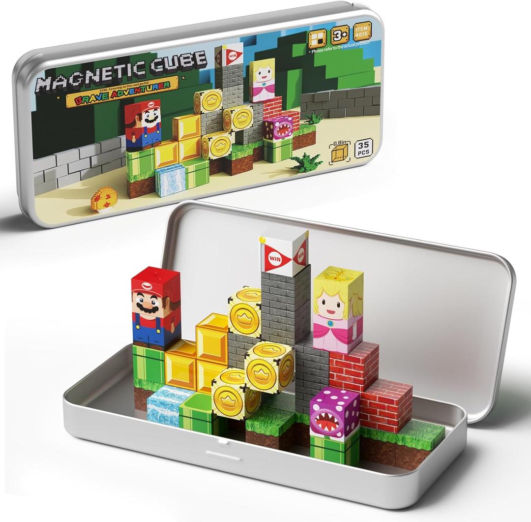 Magnetic Building Blocks Travel Toys for Kids Ages 4-8, Toddler Magnetic Cubes STEM Learning Set with Iron Storage Box  Portable Construction Toys for Boys Girls 3-5