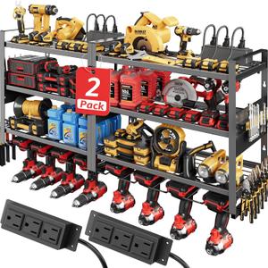 Power Tool Organizer with Charging Station Wall Mount - 2 Pack Drill Holder Storage Rack Garage Organization Cordless Tools Oaganizers Father Day Gifts