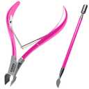 Professional Cuticle Trimmer Nail Cuticle Cutter Stainless Steel Cuticle Nippers with Sharp Blades Double Spring Manicure Tools for Nail Care Pedicure Home Spa (Pink - Pusher Included)