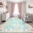 LIVEBOX Washable Oushak Pink Boho Area Rug, 8x10 Machine Washable Rugs for Bedroom Girls Living Room, Soft Blush Floral Non Slip Turkish Pastel Thin Floor Carpet for Classroom Playroom Home Decor