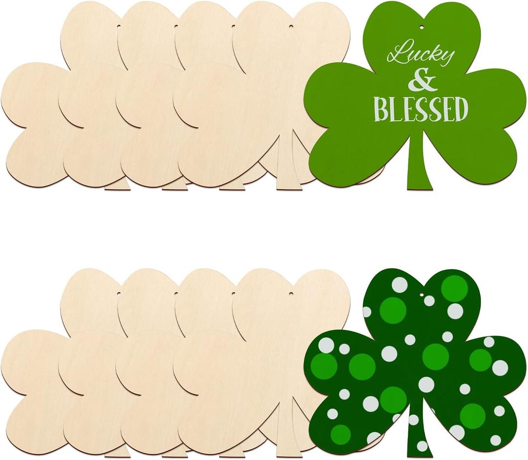 Large Size 7" Wooden Shamrock St. Patrick's Day Ornaments to Paint,Shamrocks Wooden DIY Blank Unfinished Round Wood Discs Ornament for Crafts Hanging Decorations(10PCS)
