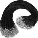 100Pcs Premium Leather Necklace Chains Bracelet Cord with Clasps for Pendants, Bulk Waxed Rope Necklace String, Black , 18" for Jewelry Making Supplies, 1.5mm DHOOZ