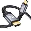 JSAUX 4K Micro HDMI to HDMI Cable, Micro HDMI Male to HDMI Male Cable Adapter Nylon Braided Support 4K@60Hz HDR 3D ARC 18Gbps Compatible with Sport Camera, Sony A6000 A6300 and More (6.6FT) (Grey)