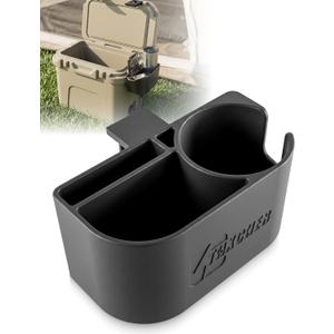 Cup Holder & Gear Tray Fits for YETI Roadie 15 & 24 Cooler, Multiple Compartments for Tumblers Bottles Cans, Side-Mount Drink Holder and Storage Tray for Camping Beach Tailgate