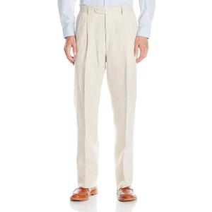Mens Regular Fit Delave Linen Double Reverse Pleated Pants (Natural, 36RG)