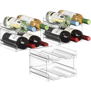 Lifewit Plastic Stackable Wine Rack for Refrigerator, Cabinet, Countertop,Wine Bottle Holder, Water Bottle Organizer for Fridge, Pantry, Hold 12 Bottles (Clear)