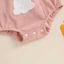 Nicoxijia Newborn Baby Girl Easter Outfit Bunny Carrot Embroidery Ruffle Sleeve Romper Bodysuit Jumpsuit with Headband Outfit (Pink, 0-3 Months)