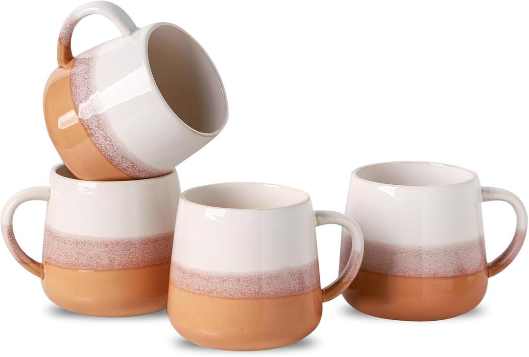 Coffee Mugs Set of 4, Ceramic Tea Coffee Cups with Handle, 14 OZ Large Porcelain Mug for Americano, Latte, Cappuccino, Hot Chocolate, Glazed and Brown