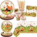 Fox Birthday Party Supplies, Includes Plates, Napkins, Cups, Straws, Tablecloths, for Girl Boy Fox Theme Baby Shower Birthday Party Decorations
