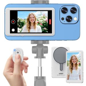 Vlog Selfie Monitor Screen iPhone, 4K 60fps Recording, Wireless Screen Mirroring with Remote Control, Magnetic Fixation, 180° Rotation, 3 Levels of Brightness, Compatible with iPhone & Android