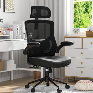 Home Office Chair, Ergonomic Comfy Desk Chair, High Back Computer Chair- Adjustable Headrest with Flip-Up Arms, Lumbar Support, Swivel Executive Task Chair (Modern, Black)