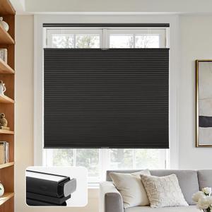 Joydeco No Tools No Drill Cordless Cellular Shades, Light Filtering Honeycomb Blinds for Indoor Windows, Thermal Insulating & Noise Reducing (Black, 22" W x 64" H)