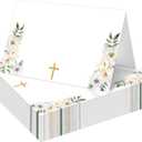 Baptism Table Place Cards, Floral Place Cards for Table Setting, First Holy Communion Christening Religious Christening Celebration Fill-in Place Cards, 25 Pack -08