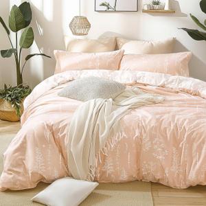 Love's cabin Pink Full Size Comforter Set - Full Comforter Set, 3 Pieces Cute Floral Bedding Sets for All Seasons,1 Soft Reversible Botanical Flowers Comforter and 2 Pillow Shams (Full (79"x90"))