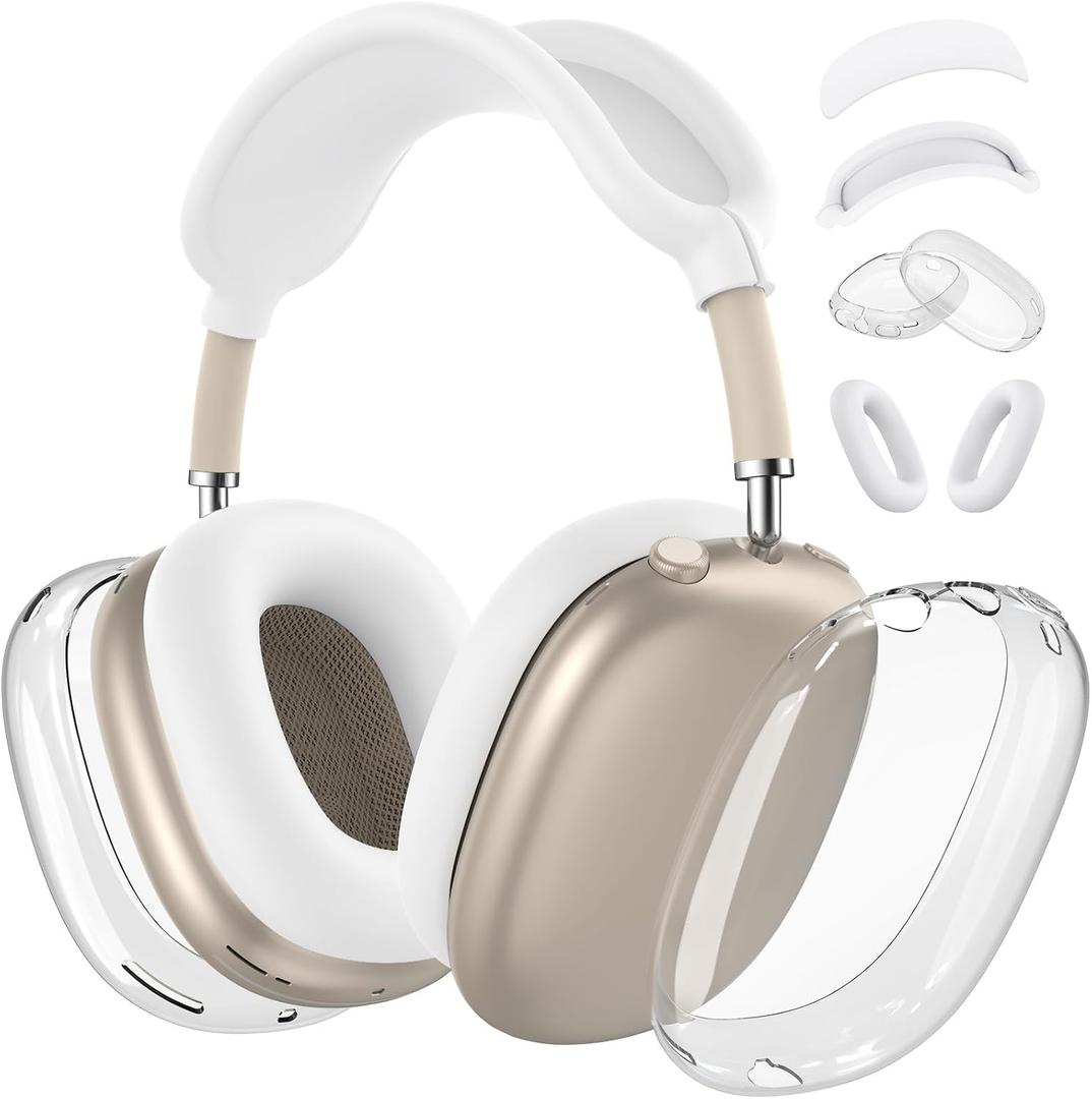 2 x for AirPods Max 2/1 Case Cover, Ear Pad Case Cover/Ear Cups Cover/Headband Cover for Apple AirPods Max 2 & 1 Headphones (2026/2024/2020), Clear TPU Transparent and Silicone Accessories case, White