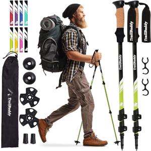 TrailBuddy Trekking Poles - Lightweight, Collapsible Hiking Poles for Snowshoe & Backpacking Gear - Pair of 2 Walking Sticks for Hiking, 7075 Aluminum with Cork Grip (Spring Green)
