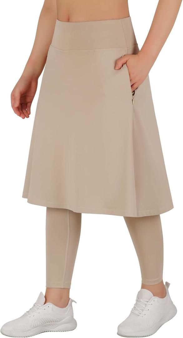 ANIVIVO Women Long Knee Length Skirt with Full Leggings,Skirted Leggings with High Waisted Pockets (XX-Large)