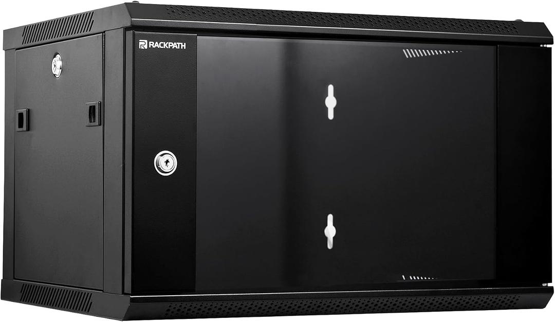 RackPath 6U Wall Mount Network Rack Cabinet Quiet Cooling Fan, Locking Glass Door, 17.7" Deep (450mm), Removable Locking Side Panels, Fits 19" IT & A/V Equipment