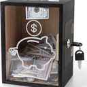 Clear Piggy Bank with Lock, Large Money Saving Jar Money Bank Box Container for Cash Saving, Openable Clear Money Coin Change Bank Jar Container Penny Piggy Jar Bank for Adults Kids, Black