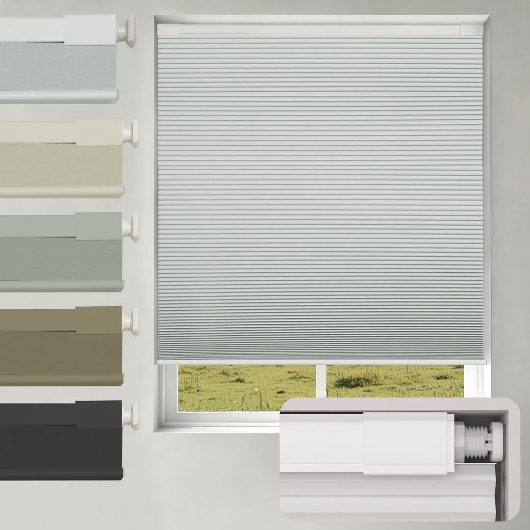 No Drill No Tools Blackout Cellular Shades,Cordless Blinds for Indoor Windows,Room Darkening Window Shades Honeycomb Blinds for Bedroom,Office,Home,White(Blackout),35.5" w x 48" h