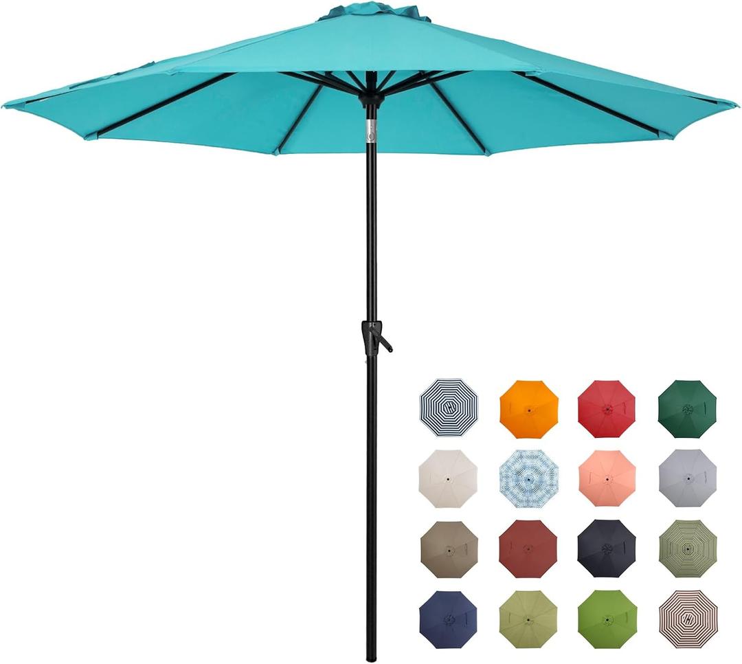 Tempera Patio Market Outdoor Table Umbrella with Push Button Tilt and Crank,Large Sun Umbrella with Sturdy Pole&Fade resistant canopy,Easy to set (9FT, Turquoise)