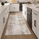 2x5 Washable Runner Rug Brown Grey Abstract Non Slip Soft Low Pile Hallway Kitchen Rug Neutral Modern Carpet for Laundry Bathroom Bedroom Living Room Home Decor