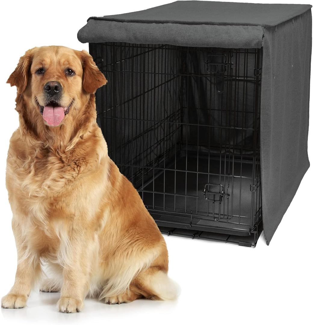 Friends Forever Metal Dog Crate Cover 42 inch w/Light Blocking Protective Curtain, Dog Cage Cover w/Roller Shades, Machine Washable, Trucker Black