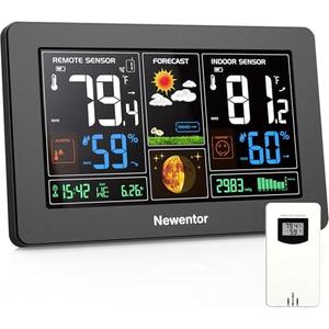 Newentor Weather Station Wireless Indoor Outdoor Thermometer, Color Display Digital Weather Thermometer with Atomic Clock, Barometric Pressure, Forecast Station with Adjustable Backlight, Black Newentor Weather Station Wireless Indoor Outdoor Thermometer, Color Display Digital Weather Thermometer with Atomic Clock, Barometric Pressure, Forecast Station with Adjustable Backlight, Black