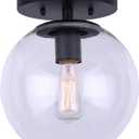 Canarm Camilo IFM1029A08BK-CL Flush Mount - 1-Light, 60W Type A15, 8" Wide, Clear Glass, Black Finish, Versatile Design for Hallways, Bathrooms
