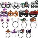 Halloween Headband and Glasses Bulk for Men Women with Pumpkin, Bat, Skull & Spider Designs, Cute Photo Booth Props