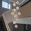 10-Light LED Staircase Chandelier Crystal Ceiling Lights Large Chandeliers for High Ceilings, Entryway Modern Lighting Fixture Villas and Stairs, Adjustable Length 16" W x79 H50W -Grey