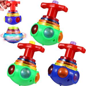TOYANDONA 3Pcs Spinning Top Toys, LED Light Up Flashing Music Spinning Tops for Kids Gifts Birthday Party Favors Goodie Bag FillersRandom Color