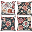 Yanutan Floral Throw Pillow Covers, Rose Flower Decorative Velvet Pillow case, Vintage Boho Floral Pattern 4-Pack Double-Side Printed Pillowcases for Sofa Home Living Room, 18x18 in