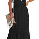 PRETTYGARDEN Sundress for Women 2025 Summer Spaghetti Strap Sleeveless High Waist Beach Long Maxi Dresses (Medium, Black)