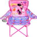 JAKKS Pacific Minnie Camp Chair for Kids, Portable Camping Fold N Go Chair with Carry Bag, Minnie - Bows, Medium