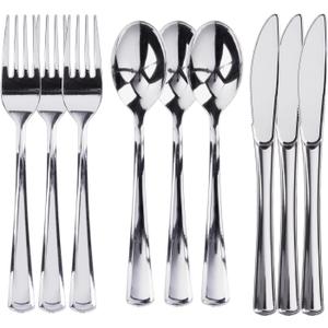 Prestee 300 Plastic Silverware Set | 100 Forks , Spoons , Knives Heavy Duty Bulk Disposable Flatware Utensils